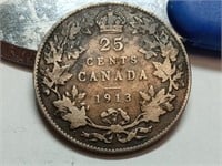 OF) 1913 Canada silver 25 cents