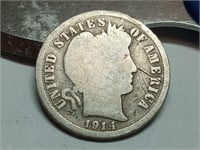 1914 silver Barber dime