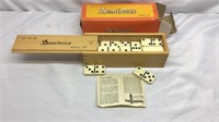 VINTAGE WOODEN CASE WITH 28 DOMINO'S