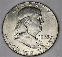 1963 AU Grade Franklin Half Dollar