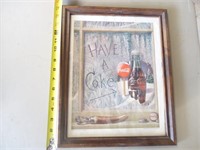 (E3) Coke ad in a wood frame.  about 15 x 12.