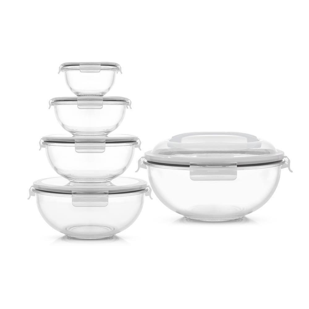 $160  JoyFul 5 Glass Mixing Bowls With Lids - Blac