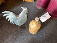 Metal Chicken & Glass Jug w/ Corn