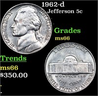 1962-d Jefferson Nickel 5c Grades GEM+ Unc