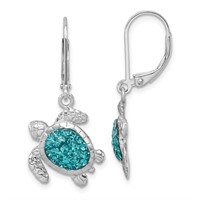 Sterling Silver Blue Crystal Turtle Earrings