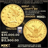 ***Auction Highlight*** 1855-p Gold Liberty Eagle