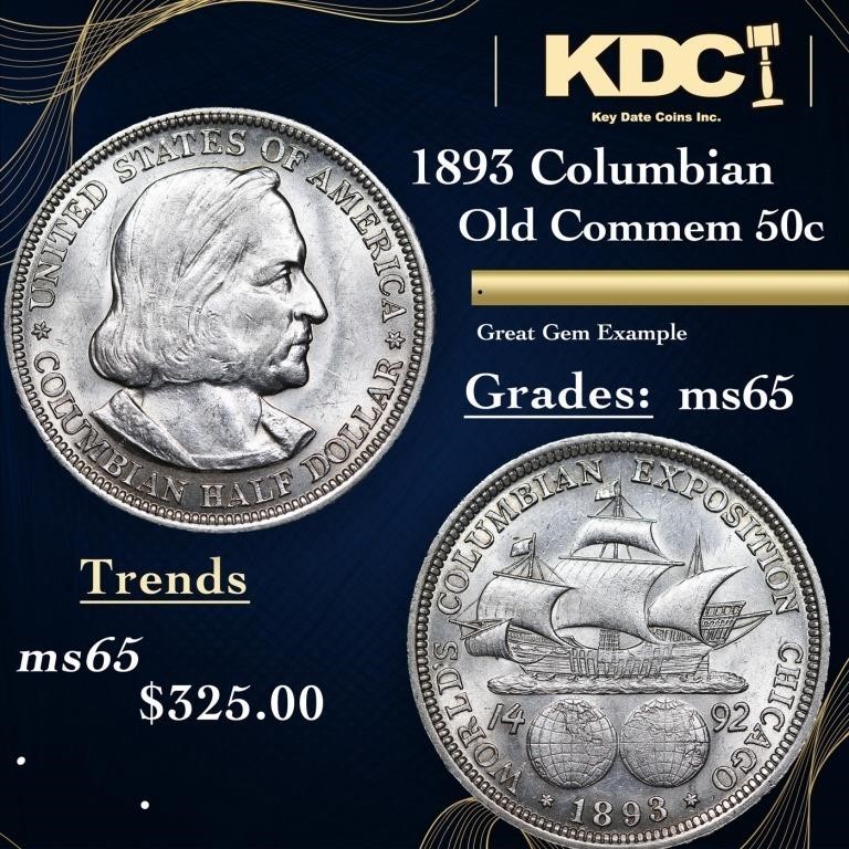 1893 Columbian Old Commem Half Dollar 50c Grades G