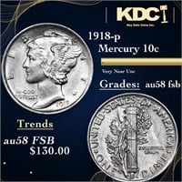 1918-p Mercury Dime 10c Grades Choice AU/BU Slider