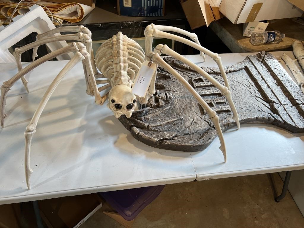 LARGE SKELETON SPIDER AND FOAM GRAVE STONE