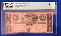 BANK OF THE US 3RD $10 PA 1836 FINE 12