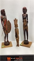 3 Wooden Carved African Warriors 19" - 25" Tall