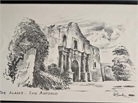 Framed Charcoal Drawing of the Alamo