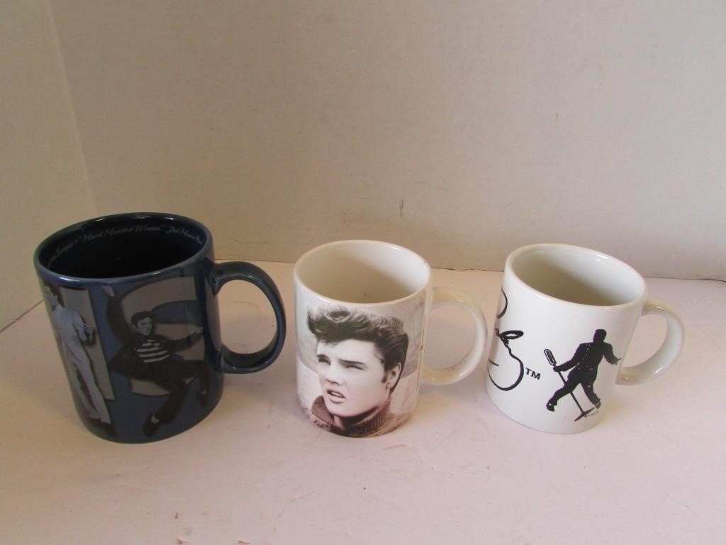 Three Elvis Presley Collectors Coffee Cups