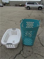 Two Laundry Baskets, Taller aqua one is flexible