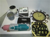 Box of Various Household Items, Wax Warmers, Clock