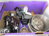 Box of Various Kitchen Utensils and Ware