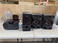 LG hi-fi system speakers, RCA subwoofer, & more