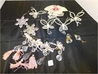 14 pink and clear; butterflies & fan ornaments