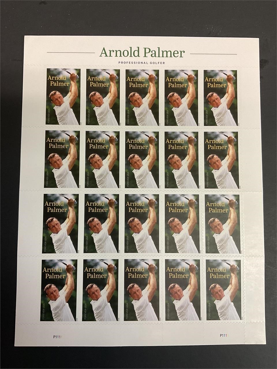 Sheet of Arnold Palmer stamps