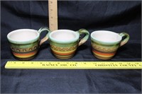 3 Hand Made Pottery Coffee Cups - Signed