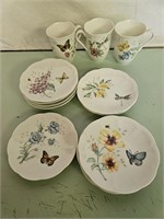 DECORATIVE  BUTTERFLY TEA CUPS AND PLATES