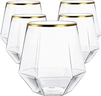 Diamond Stemless Plastic Wine Glasses 12oz 24 ct