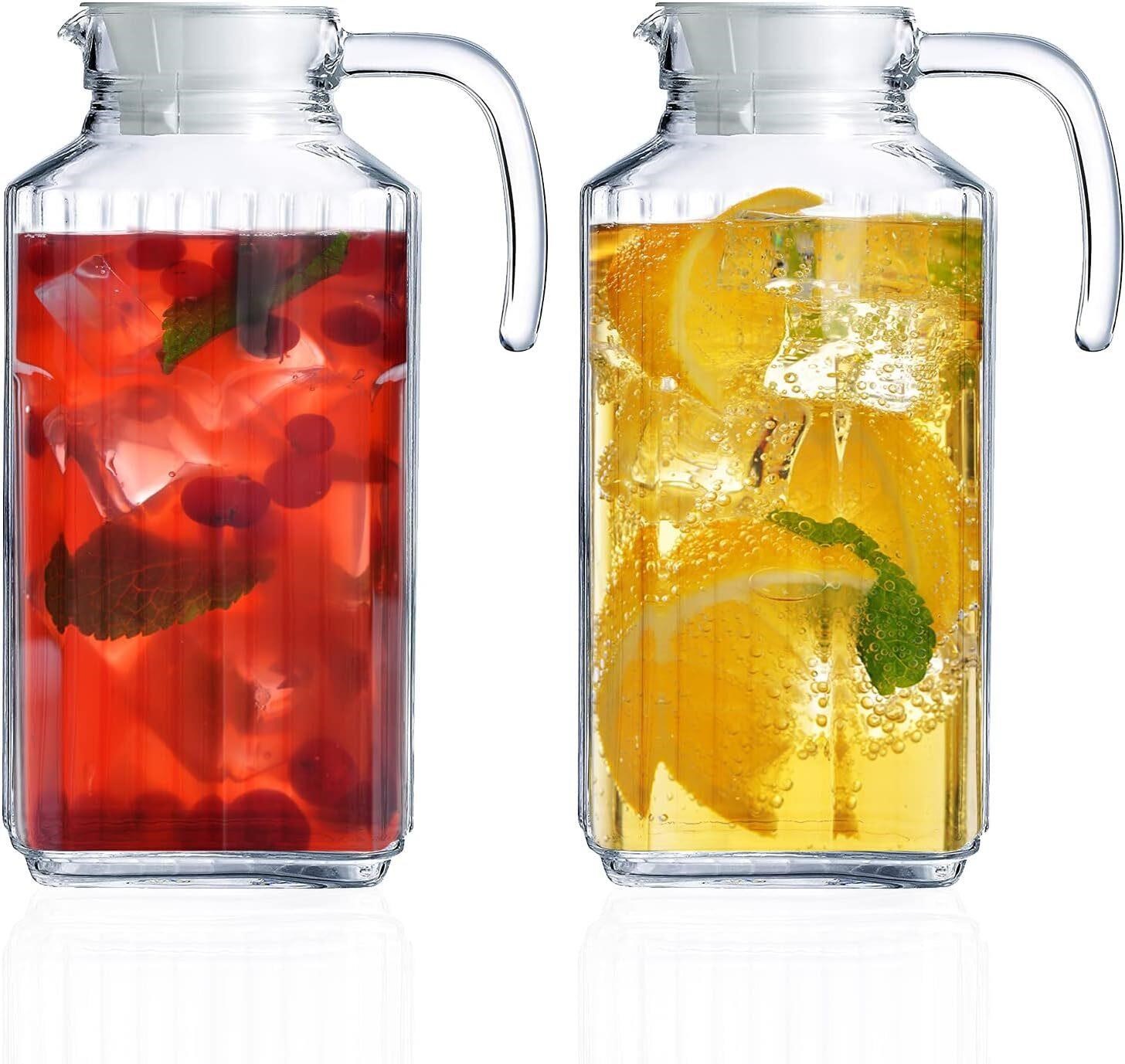 2 Glass Pitchers with Lid 55Oz - Tea  Water