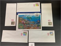 Coral reef stamps & space station envelopes