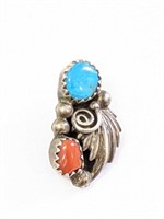 .925 Silver Turquoise and Coral Pendant   H