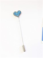 Vintage .925 Silver Crushed Turquoise Heart Pin  A