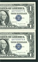 (2 CONSECUTIVE) $1 1957 Silver Certificate Note