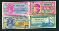 (4 NOTES) 10c / 5c Military Payment Certificates