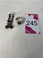 Tigereye & Sterling Silver Earrings & Ring