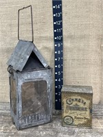 Antique lantern & advertising tin