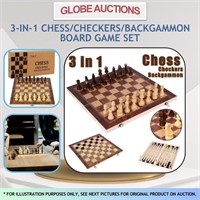 3-IN-1 CHESS/CHECKERS/BACKGAMMON BOARD GAME SET