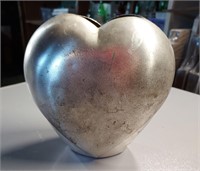 Silver toned heart shaped vase or flower planter