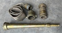 Antique Solid Brass Fire Hose Nozzle & Fittings