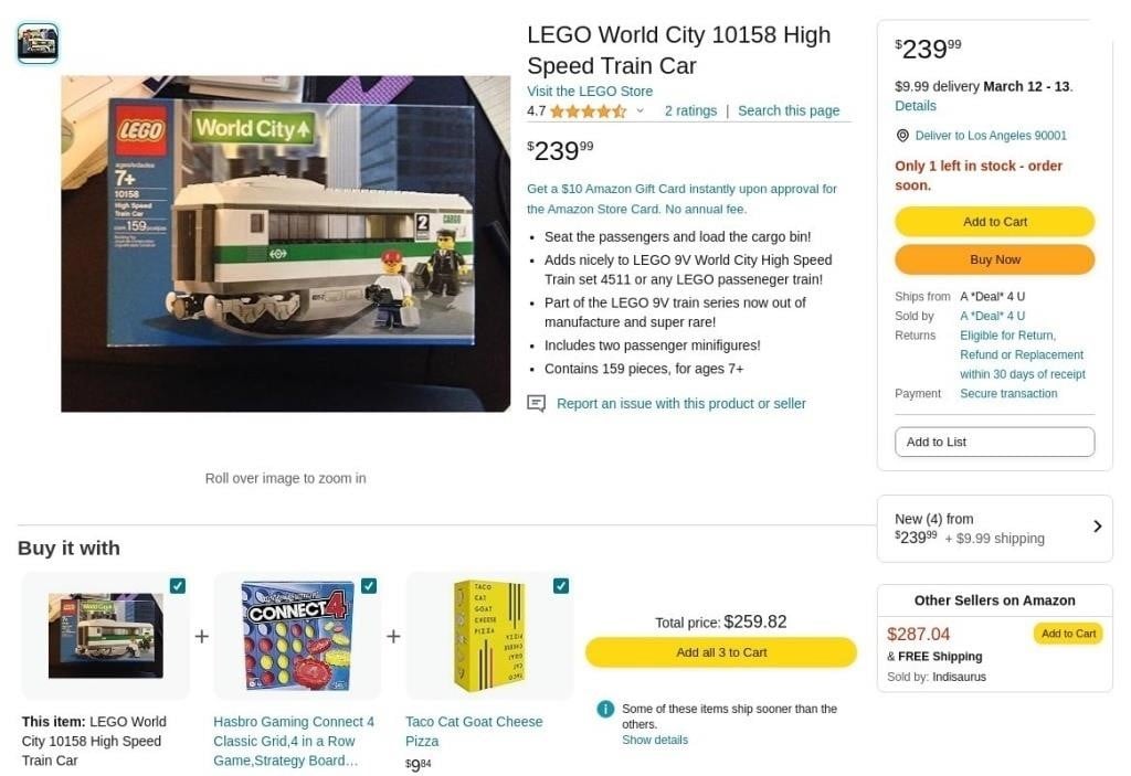 W7164  LEGO World City 10158 High Speed Train Car