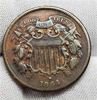 1864 Two Cent XF Full WE
