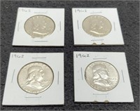 (4) 1962 Franklin Half Dollars AU