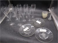 Frosted Glass Plates, Stemware, Bud Vase