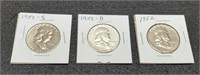 (3) Franklin Half Dollars 1952-P,D,S