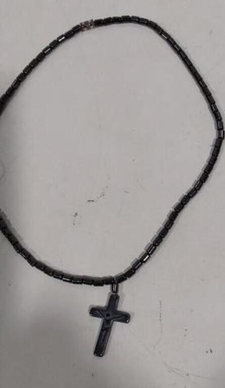 Beautiful Hematite Magnetic Cross and Necklace