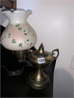 BRASS LAMP WITH FLORAL SHADE