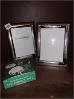 SILVER PLATE COASTERS, 2 NEW PICTURE FRAMES