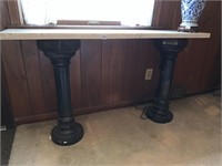 MARBLE ENTRY TABLE ON 2 PILLARS 30 H X 54 W X 12