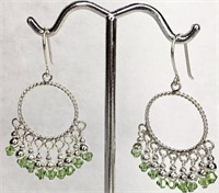 Sterling Silver Earrings with Green Crystals NEW