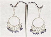 Sterling Silver Hoops with Purple Crystals NEW