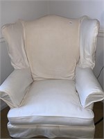 WING BACK FLORAL CHAIR WITH WHITE COVER