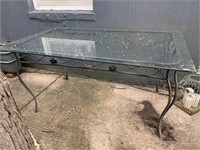 GLASS TOP TABLE WITH CAST IRON BASE